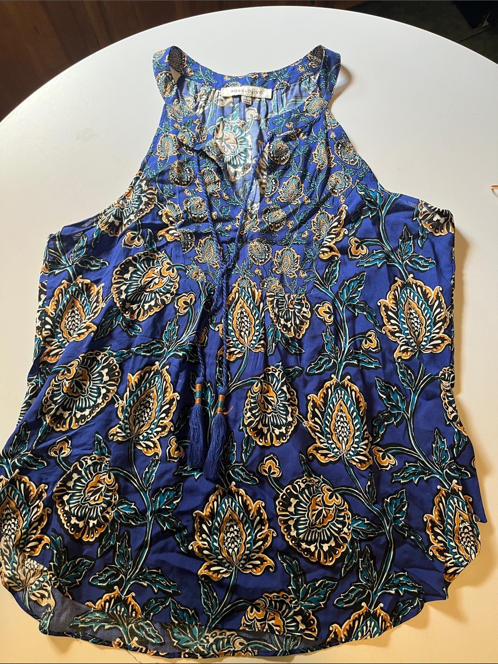 Rose & Olive Blue Floral Tie-Front Sleeveless Camisole